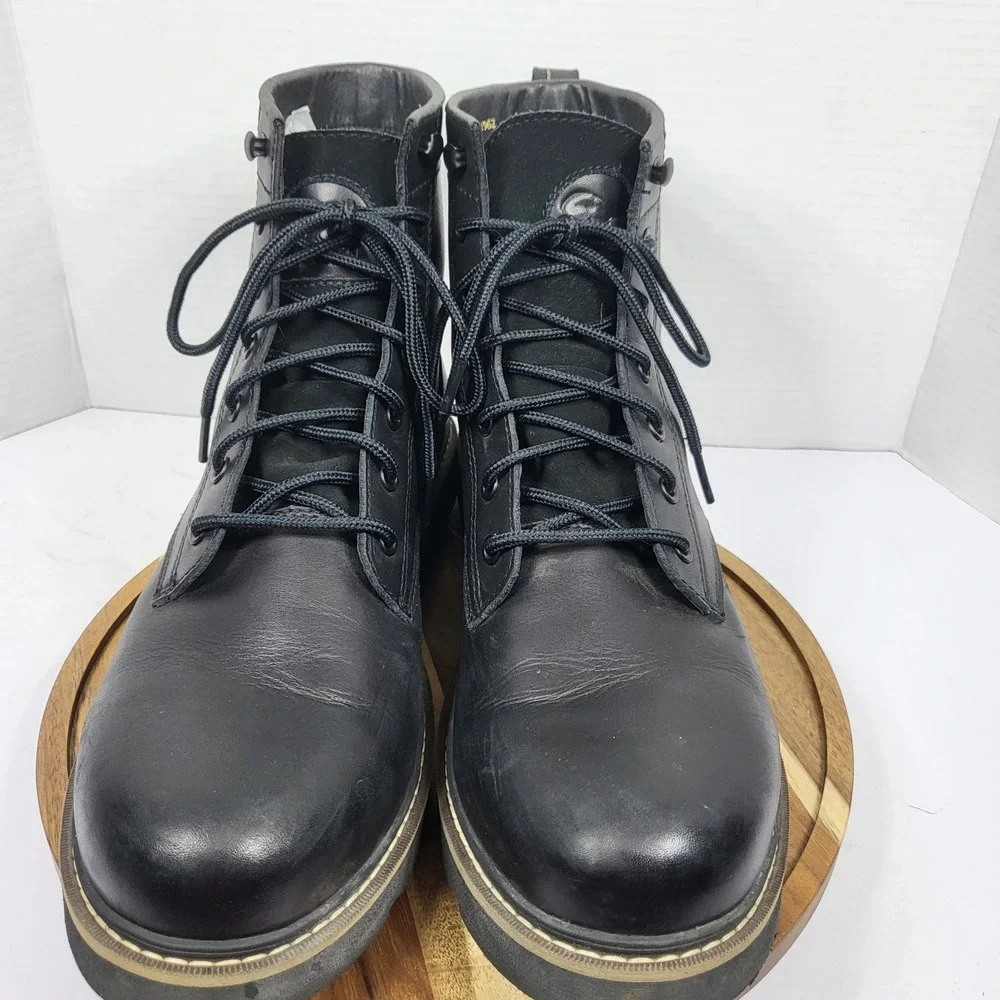 SOREL Mens Slabtown 62 Waterproof Black Full Grain Leather Plain Toe Boots Sz 12